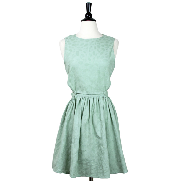 PEPALOVES Mint Green Textured Cutout Flare Mini Dress, NWT - Picture 3 of 5